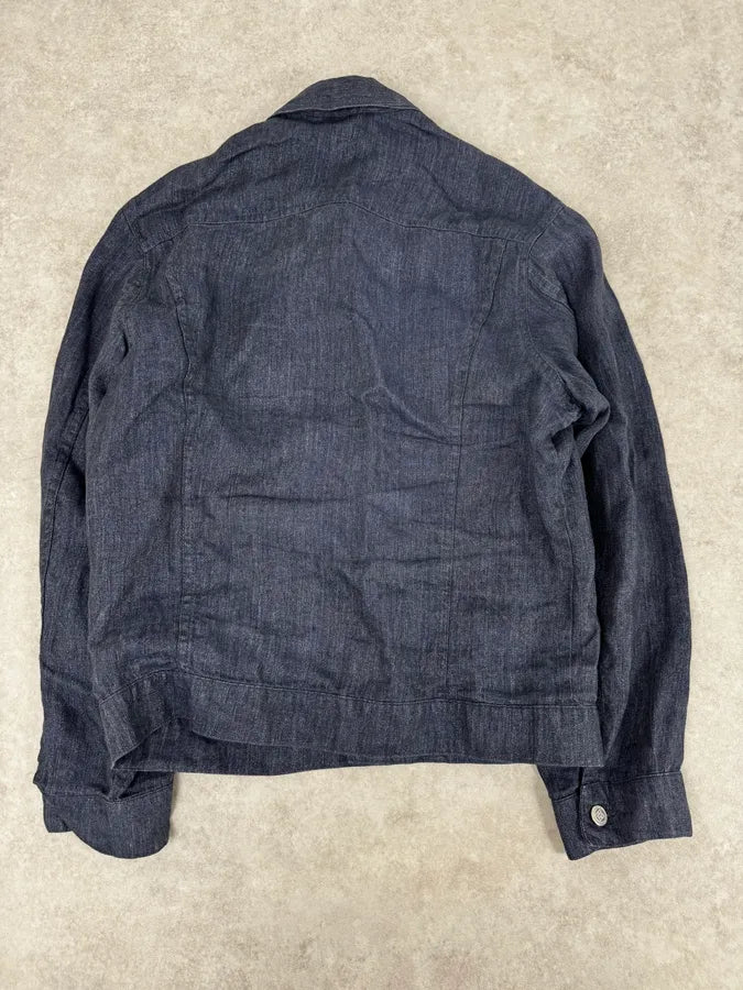 1990s Givenchy Navy Linen Trucker Jacket mHVwIuL 3