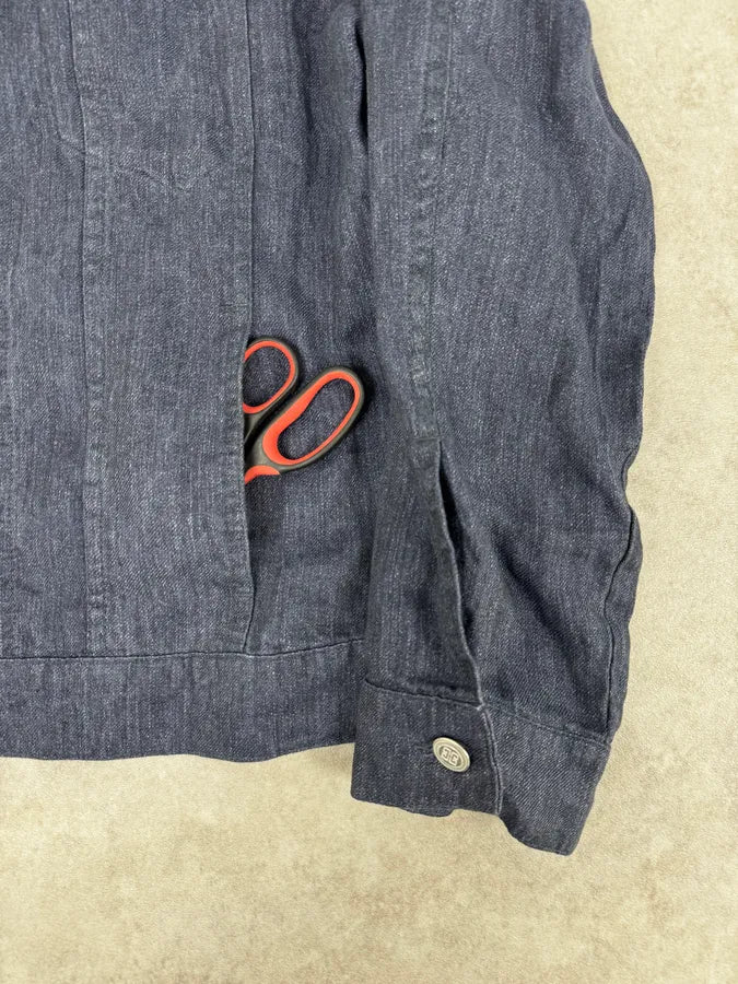 1990s Givenchy Navy Linen Trucker Jacket mHVwIuL 7
