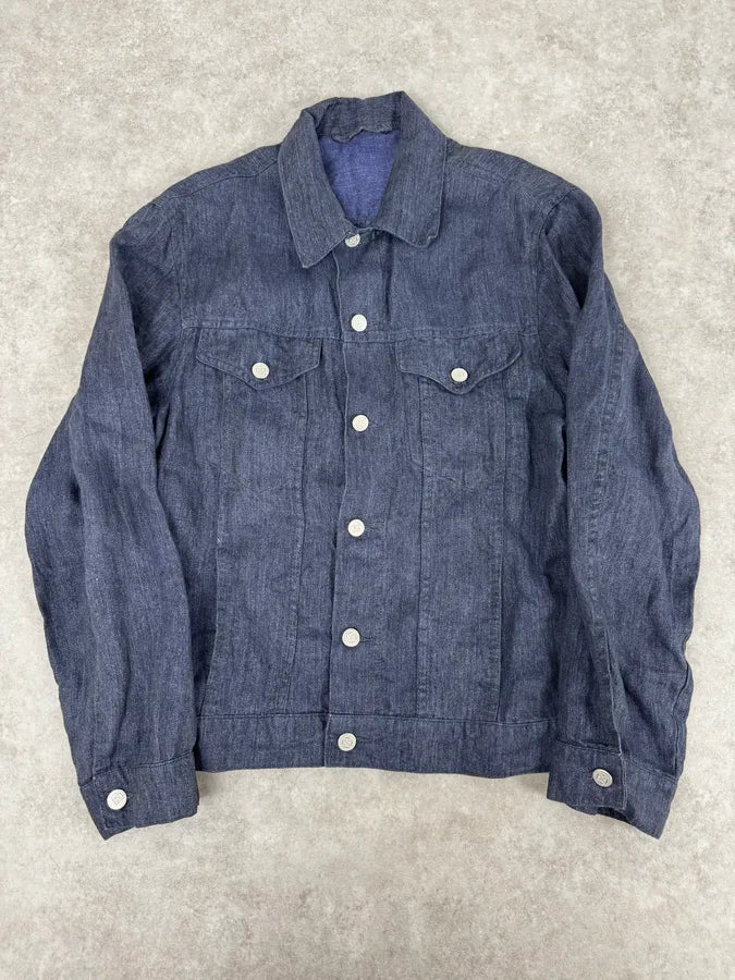 1990s Givenchy Navy Linen Trucker Jacket mHVwIuL 0