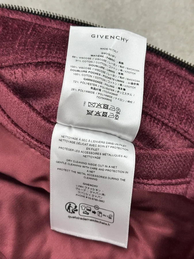 FW2024 Givenchy Bordeaux Velvet Bomber Jacket XGyFudN 15