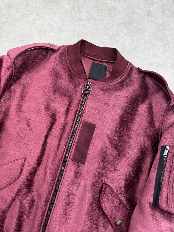 FW2024 Givenchy Bordeaux Velvet Bomber Jacket XGyFudN 5