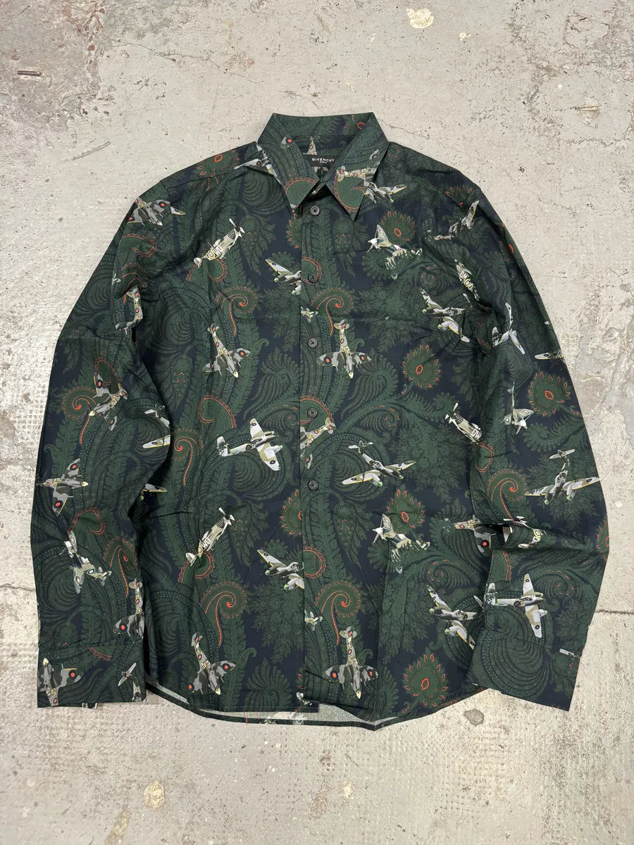 Givenchy Paisley Sky War Planes Green Shirt zOpdPzB 0
