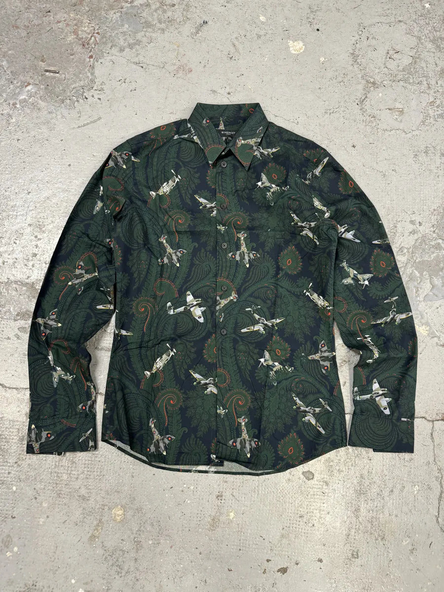 Givenchy Paisley Sky War Planes Green Shirt zOpdPzB 1
