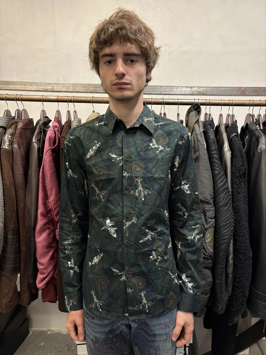 Givenchy Paisley Sky War Planes Green Shirt zOpdPzB 2