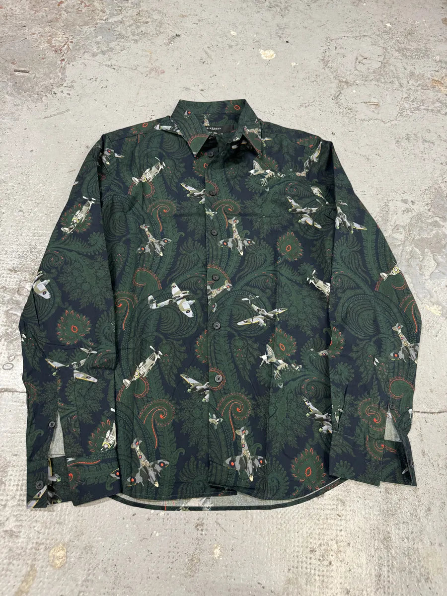 Givenchy Paisley Sky War Planes Green Shirt zOpdPzB 4