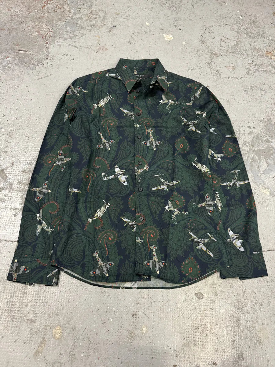 Givenchy Paisley Sky War Planes Green Shirt zOpdPzB 7