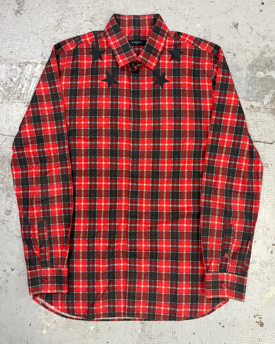 SS2015 Givenchy Red Black Plaid Star Shirt by Riccardo Tisci CTTlMhT 0