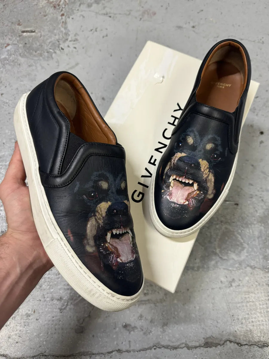 Givenchy Rottweiler Dog Black Leather Slip On Shoes NNoLjtC 0