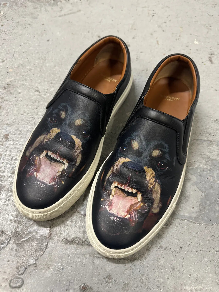 Givenchy Rottweiler Dog Black Leather Slip On Shoes NNoLjtC 10