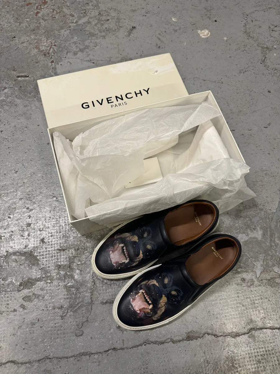 Givenchy Rottweiler Dog Black Leather Slip On Shoes NNoLjtC 4