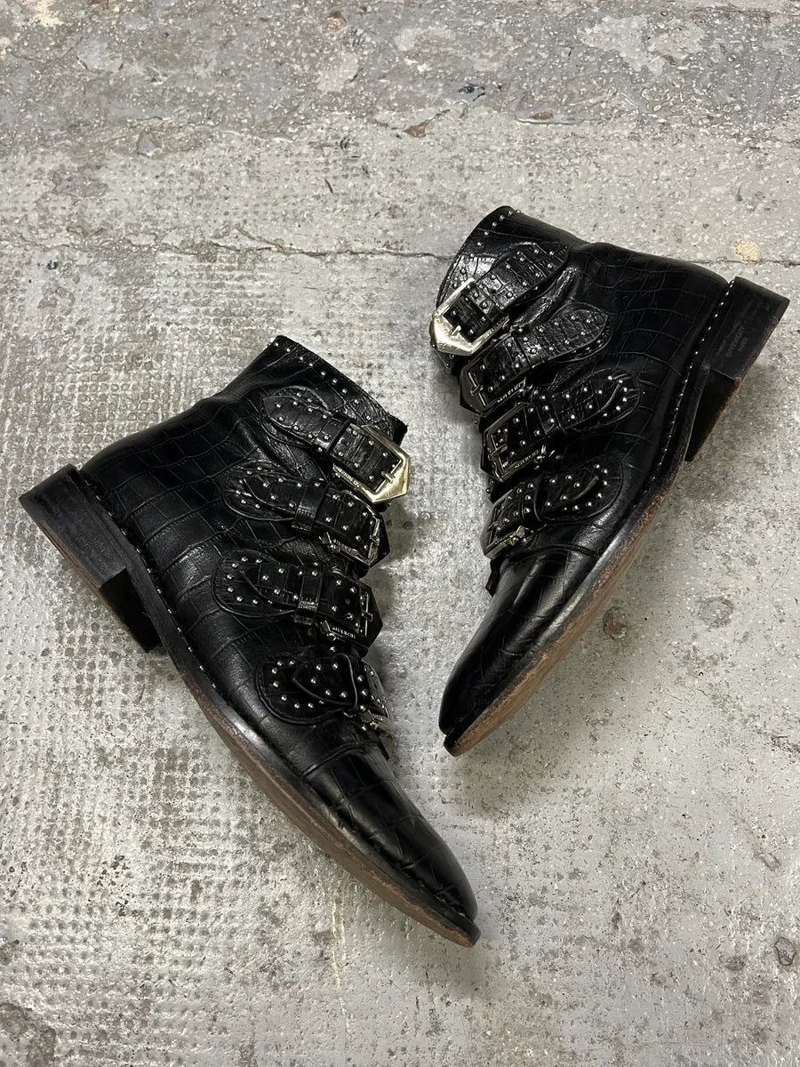 Givenchy Straps Studded Black Leather Boots LGYFUOJ 3