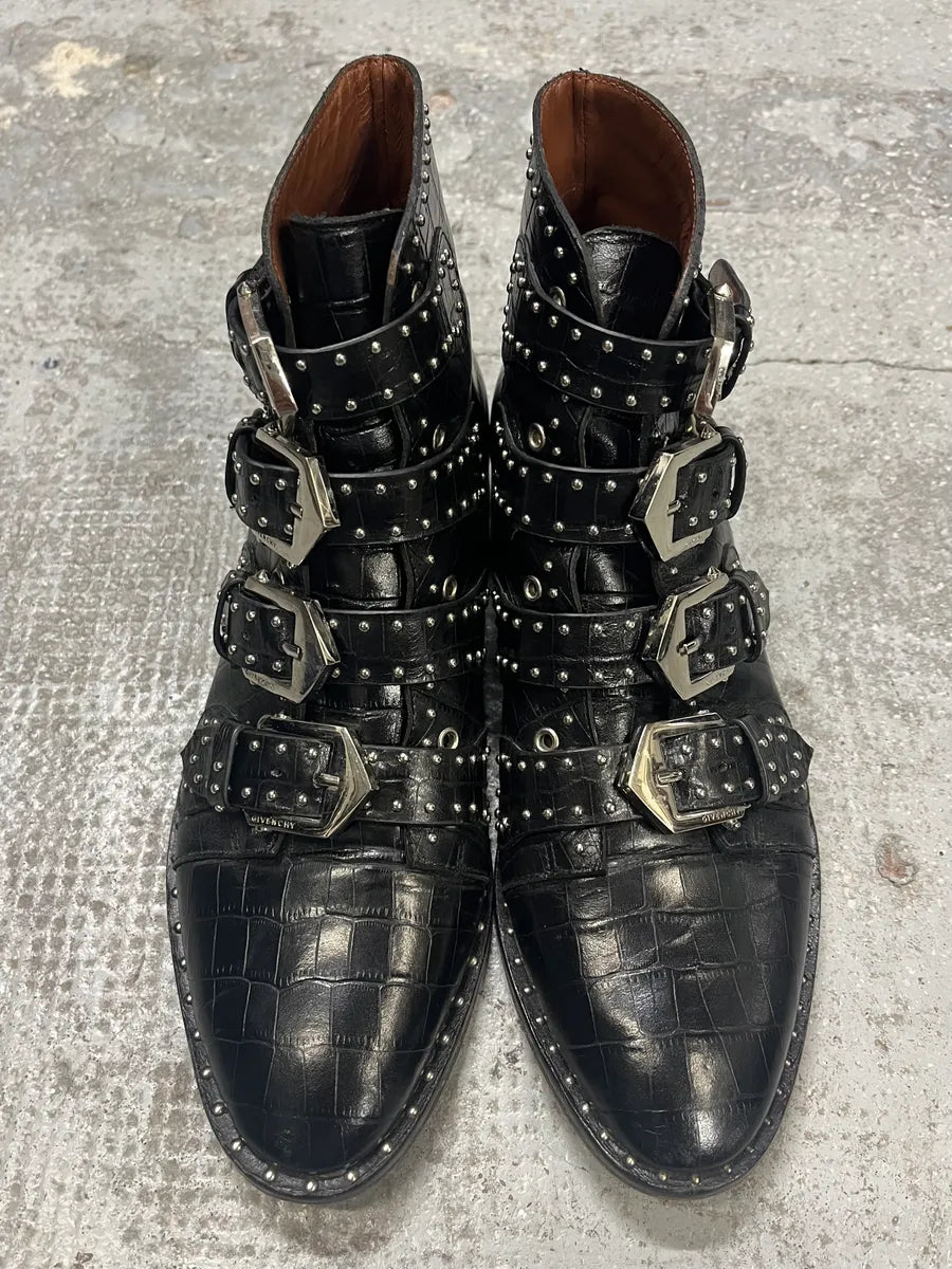 Givenchy Straps Studded Black Leather Boots LGYFUOJ 4