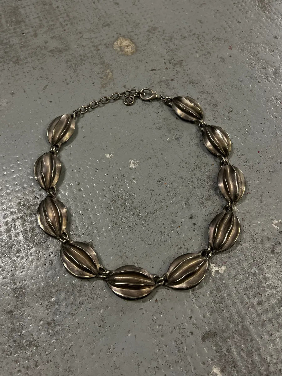 Givenchy Vintage Silver Metal Fluted Bead Necklace jaRcqly 0