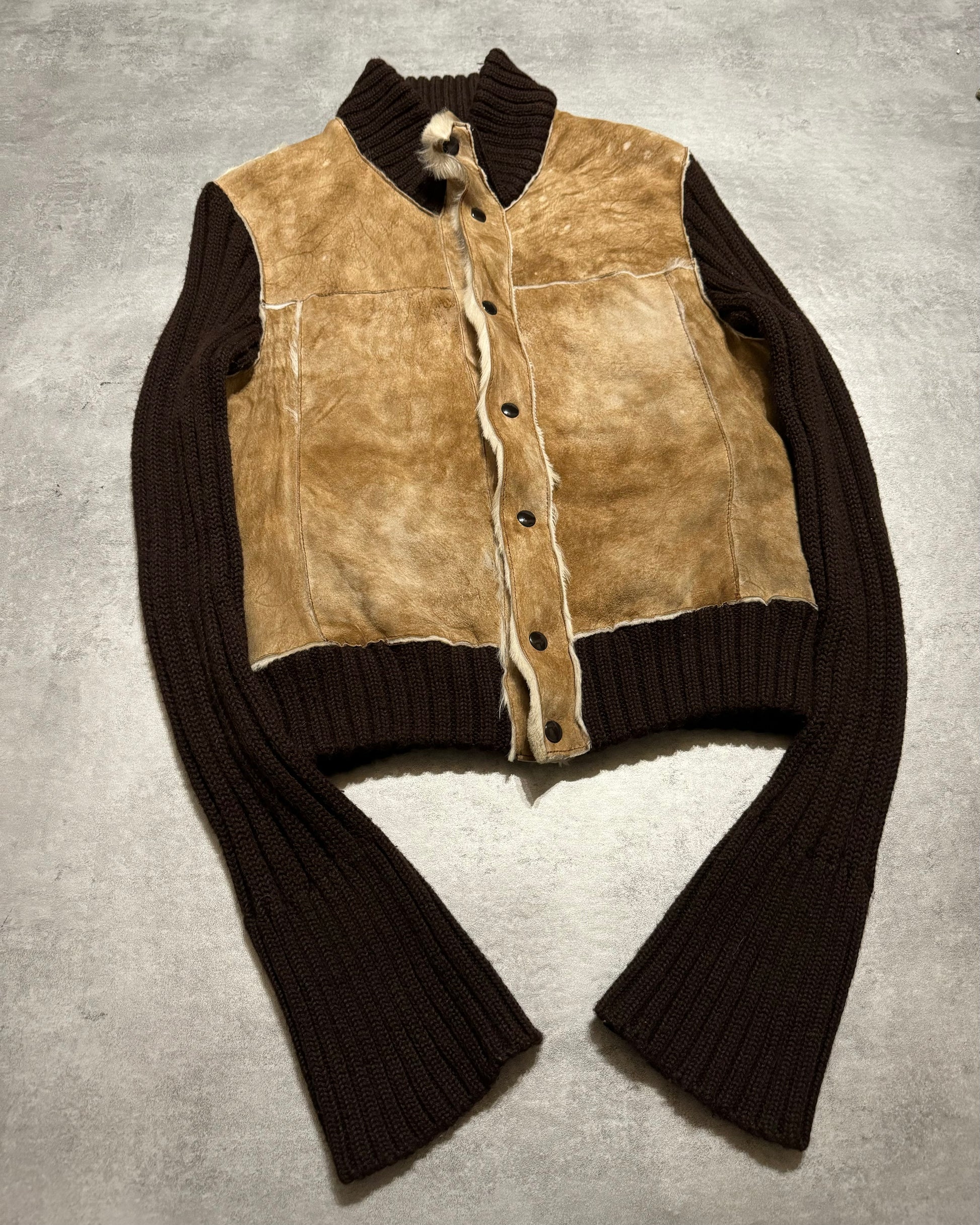 2000s Dolce & Gabbana Fur Leather Brown Wool Sweater (S/M) - 4