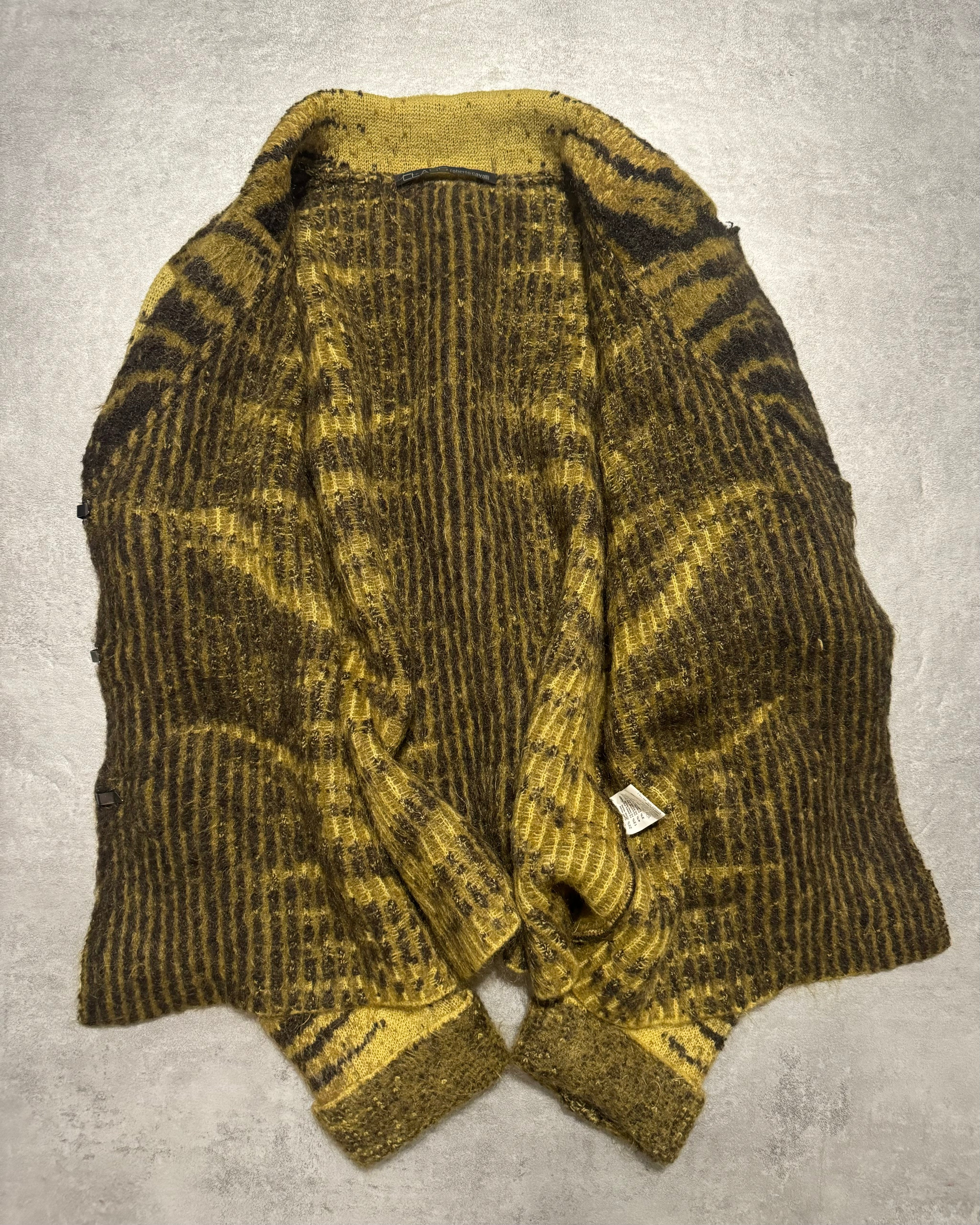 FW2002 Roberto Cavalli Tiger Zebra Yellow Faded Wool Cardigan (S/M) - 4