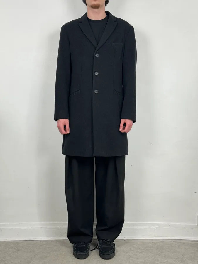 1990s Emporio Armani Dark Obscure Wool Long Coat OParnZb 1