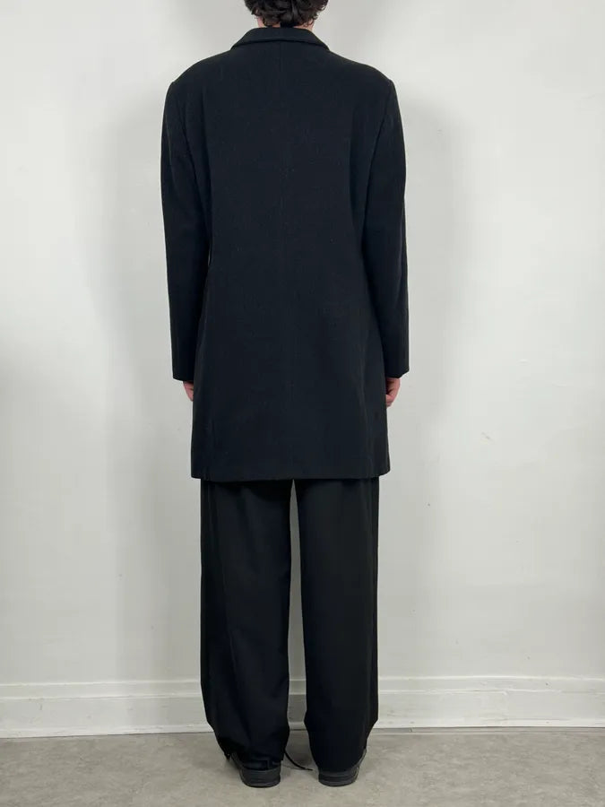 1990s Emporio Armani Dark Obscure Wool Long Coat OParnZb 2