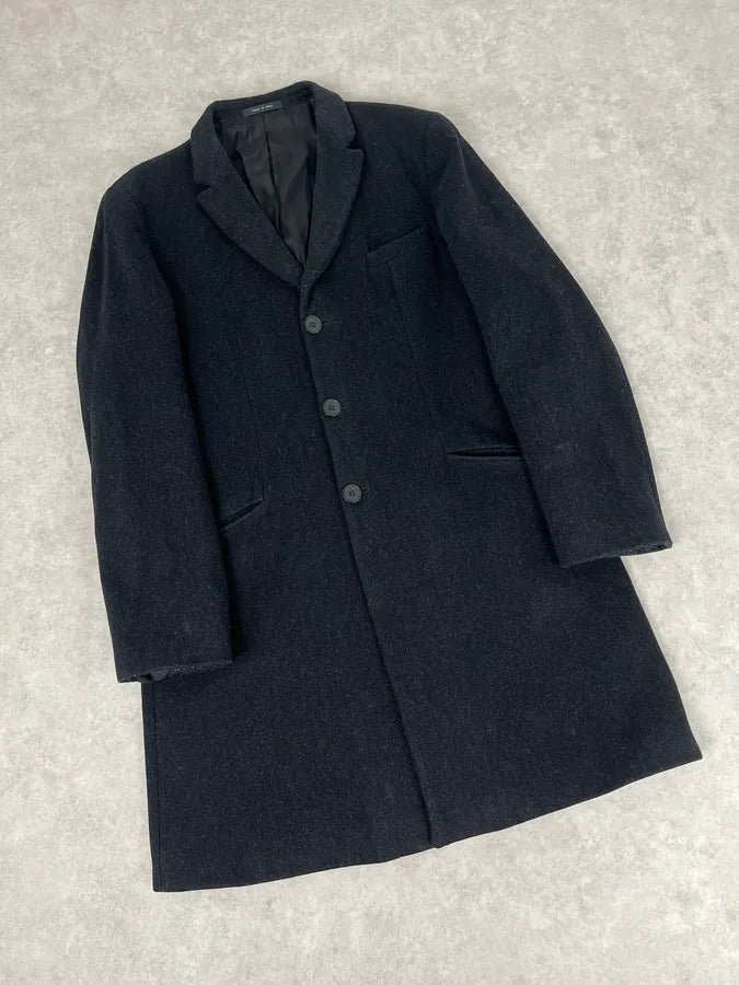1990s Emporio Armani Dark Obscure Wool Long Coat OParnZb 3
