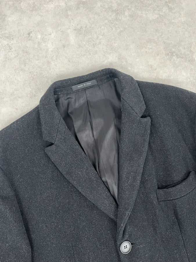 1990s Emporio Armani Dark Obscure Wool Long Coat OParnZb 4