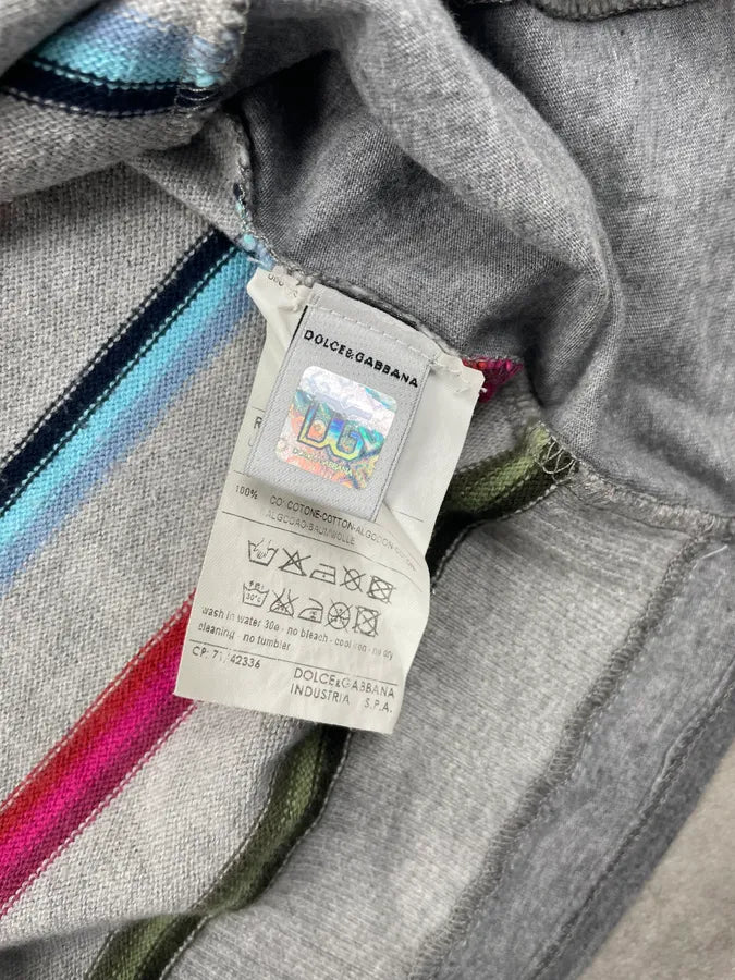 2000s Dolce & Gabbana Grey Striped Longsleeve Polo JtpFjEc 8