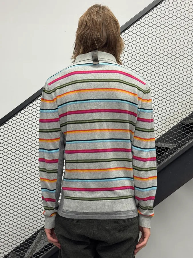 2000s Dolce & Gabbana Grey Striped Longsleeve Polo JtpFjEc 1