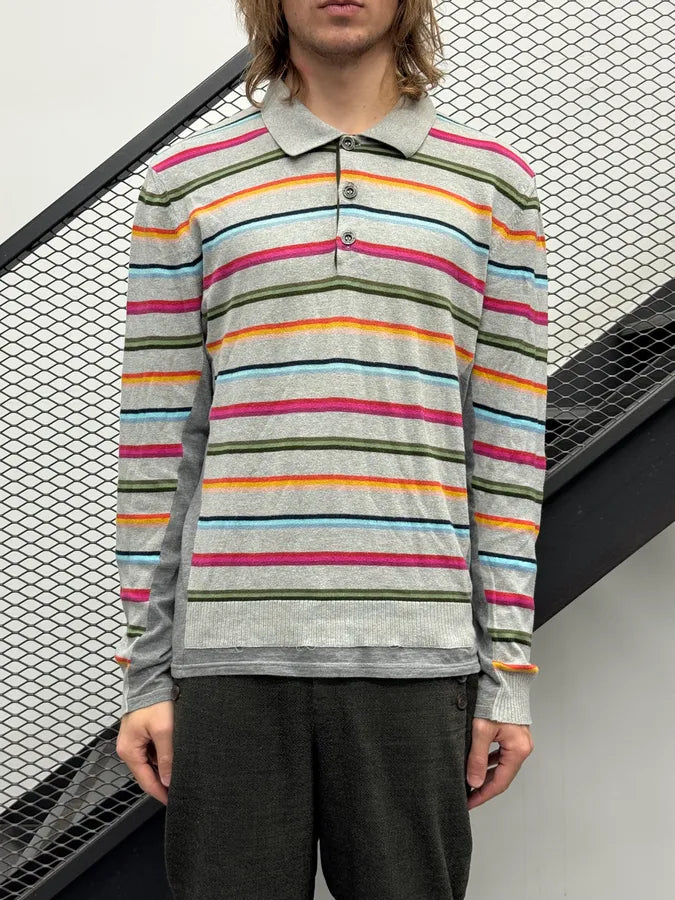 2000s Dolce & Gabbana Grey Striped Longsleeve Polo JtpFjEc 0