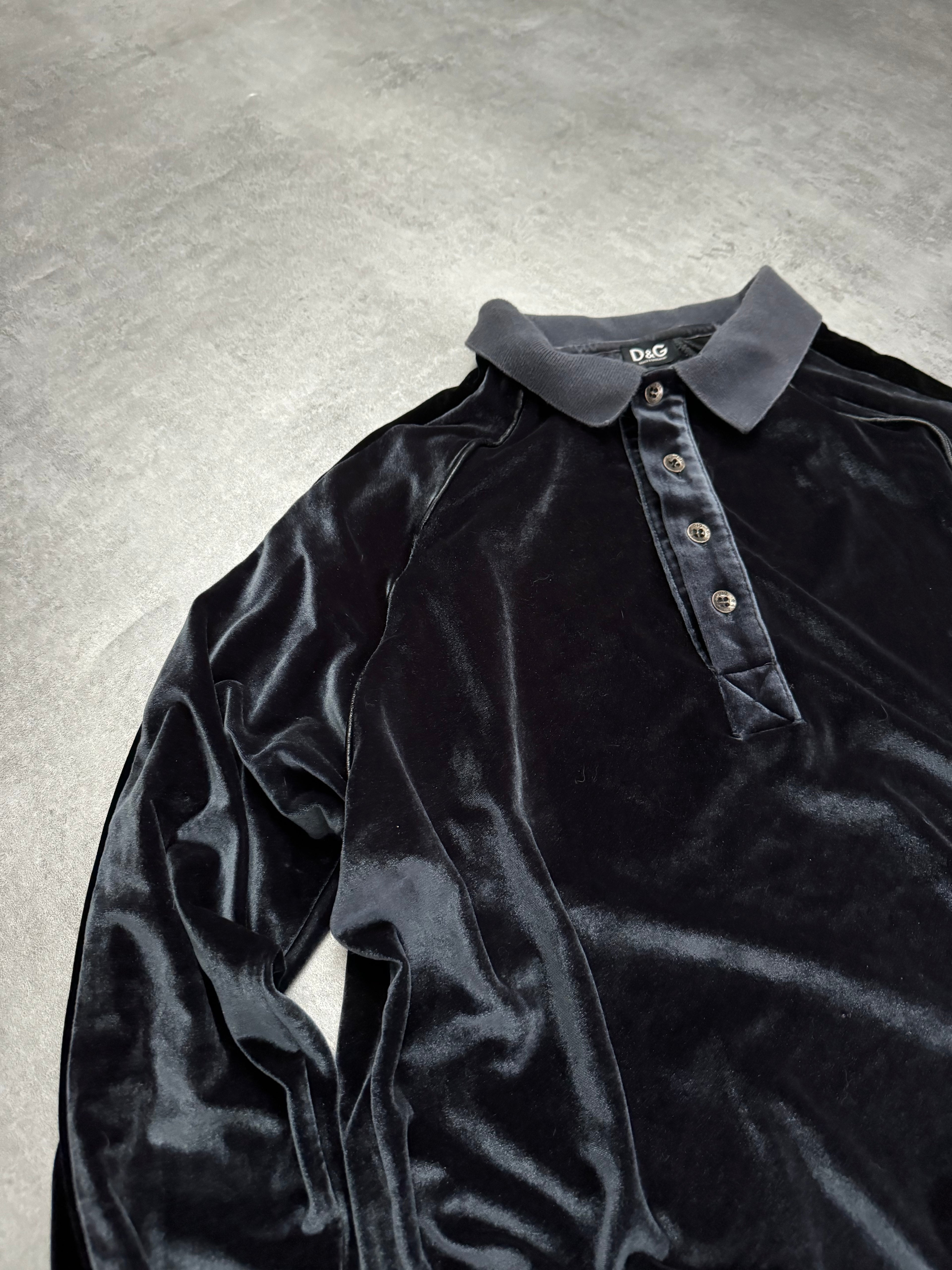 2000s Dolce & Gabbana Velvet Deep Green Polo Sweater (L) - 9