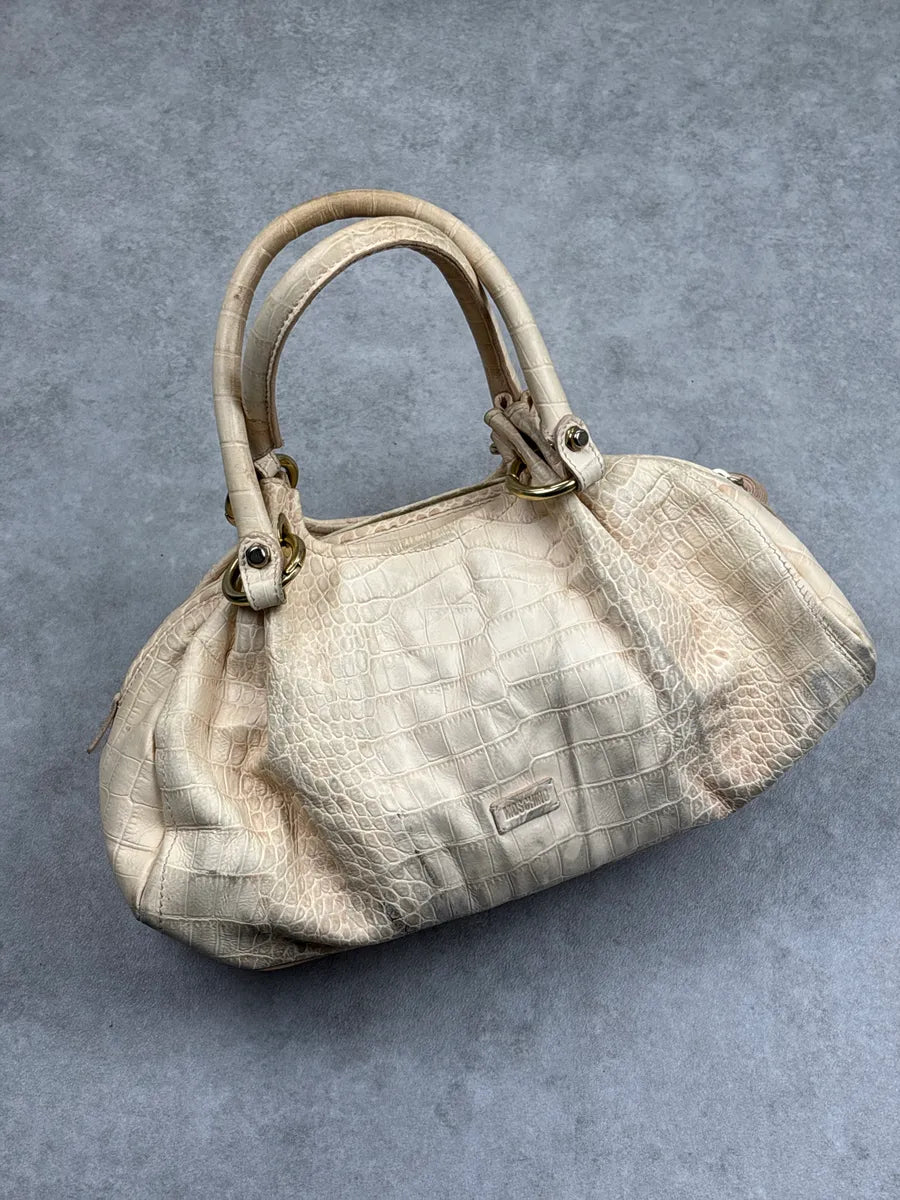 Moschino Beige Leather Croc-Embossed Handle Bag gsvrOnWA 3