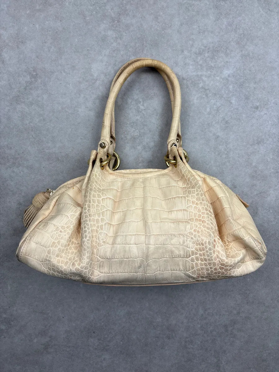 Moschino Beige Leather Croc-Embossed Handle Bag gsvrOnWA 6
