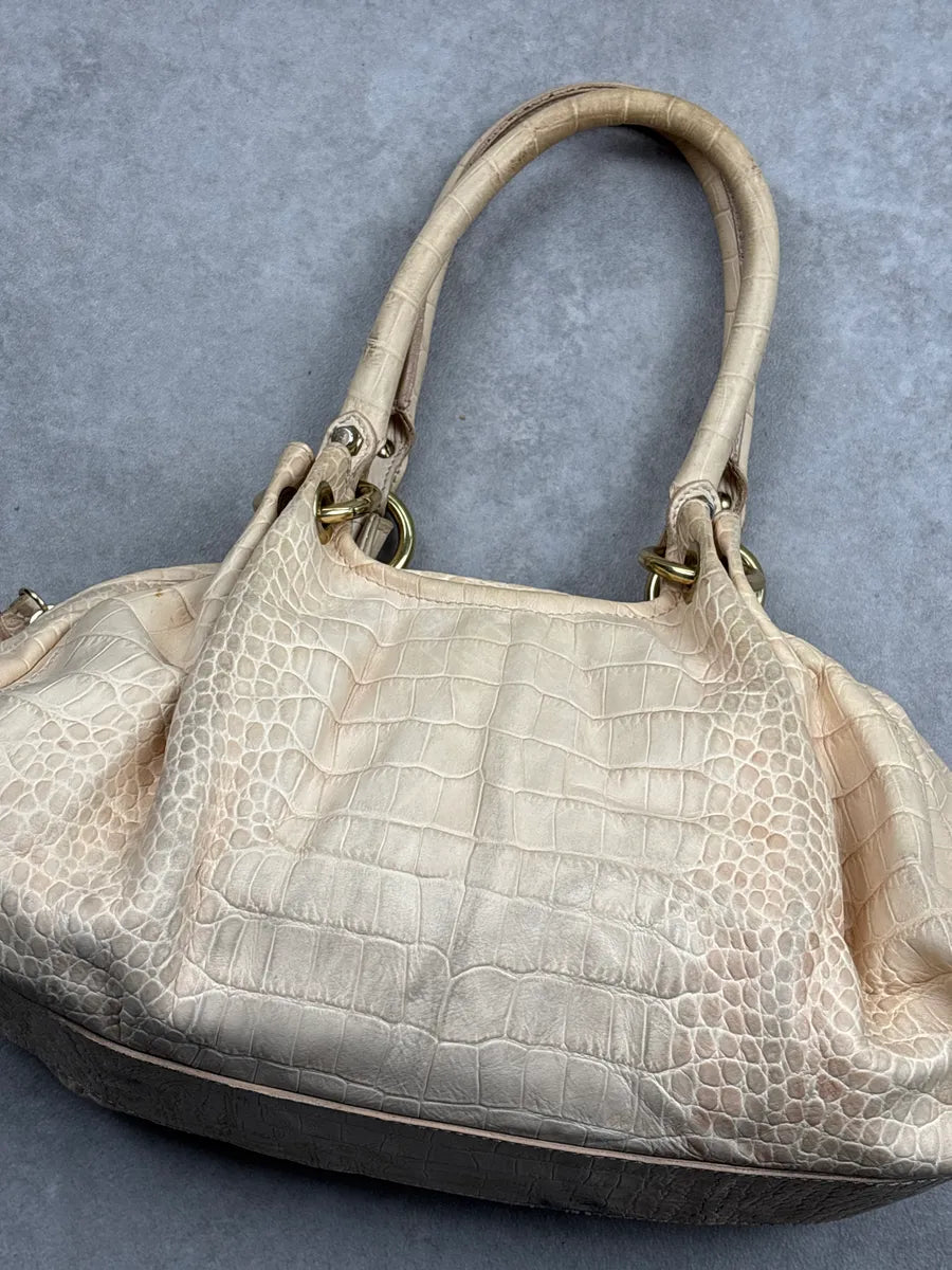 Moschino Beige Leather Croc-Embossed Handle Bag gsvrOnWA 11