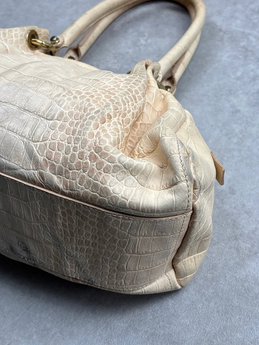 Moschino Beige Leather Croc-Embossed Handle Bag gsvrOnWA 12