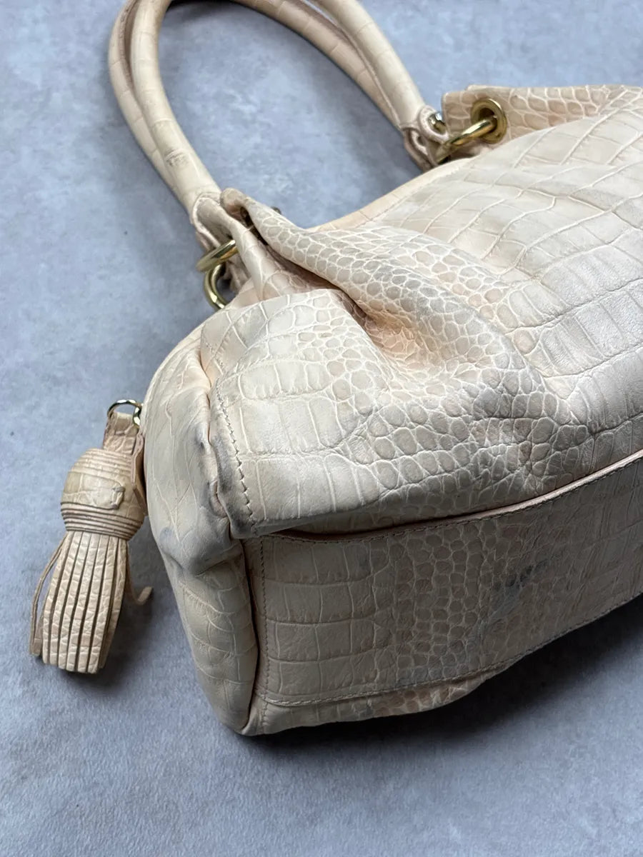 Moschino Beige Leather Croc-Embossed Handle Bag gsvrOnWA 13