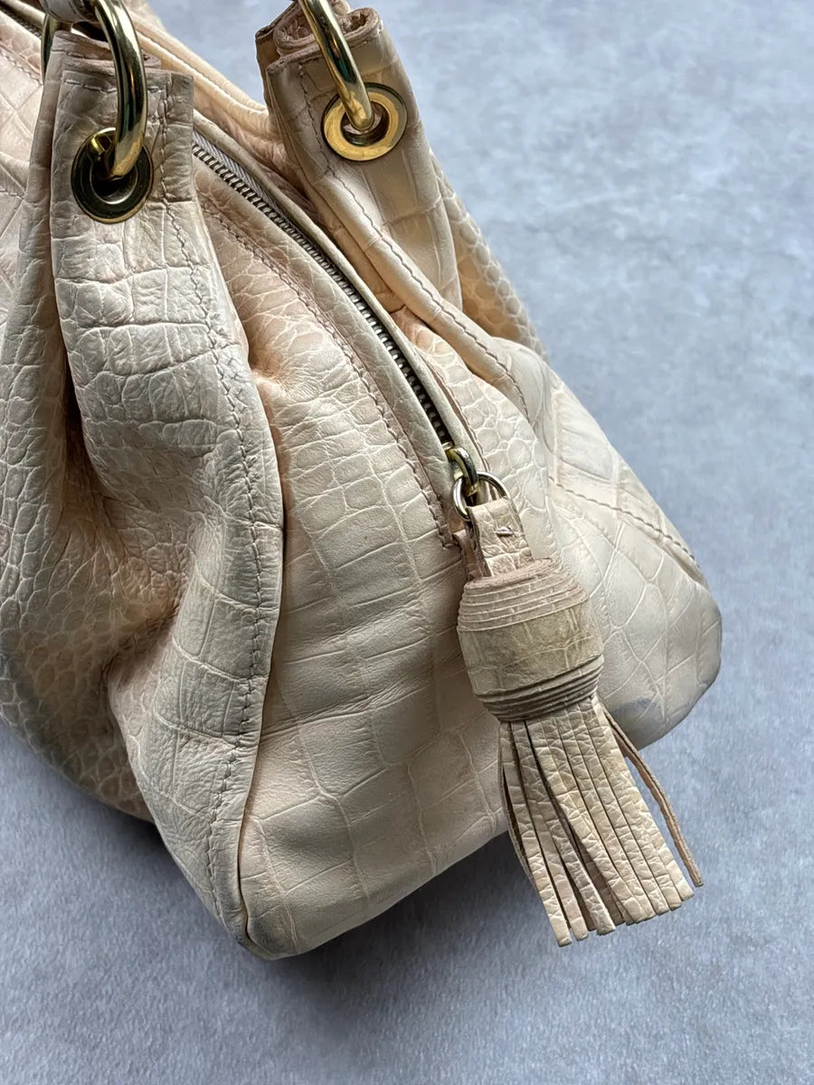 Moschino Beige Leather Croc-Embossed Handle Bag gsvrOnWA 14