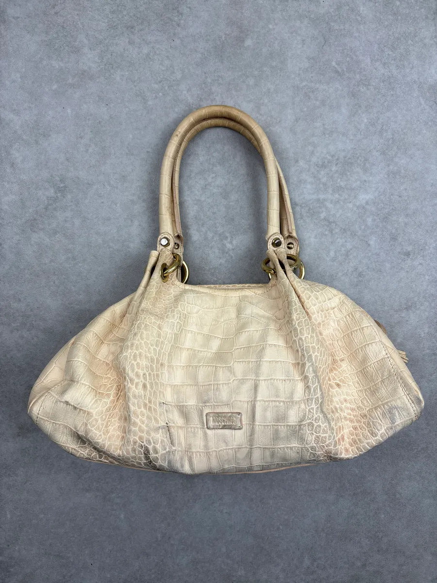 Moschino Beige Leather Croc-Embossed Handle Bag gsvrOnWA 0
