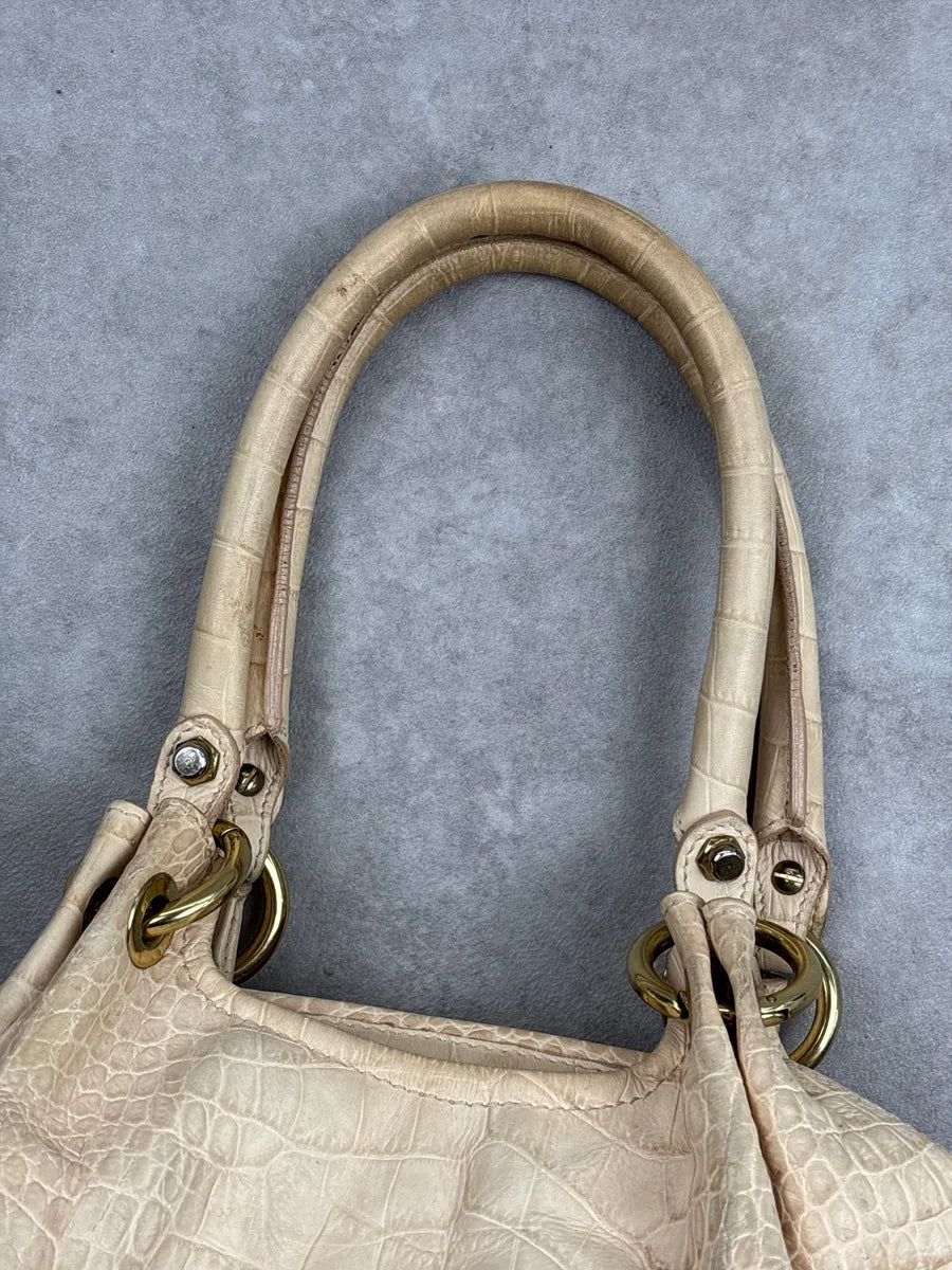 Moschino Beige Leather Croc-Embossed Handle Bag gsvrOnWA 8