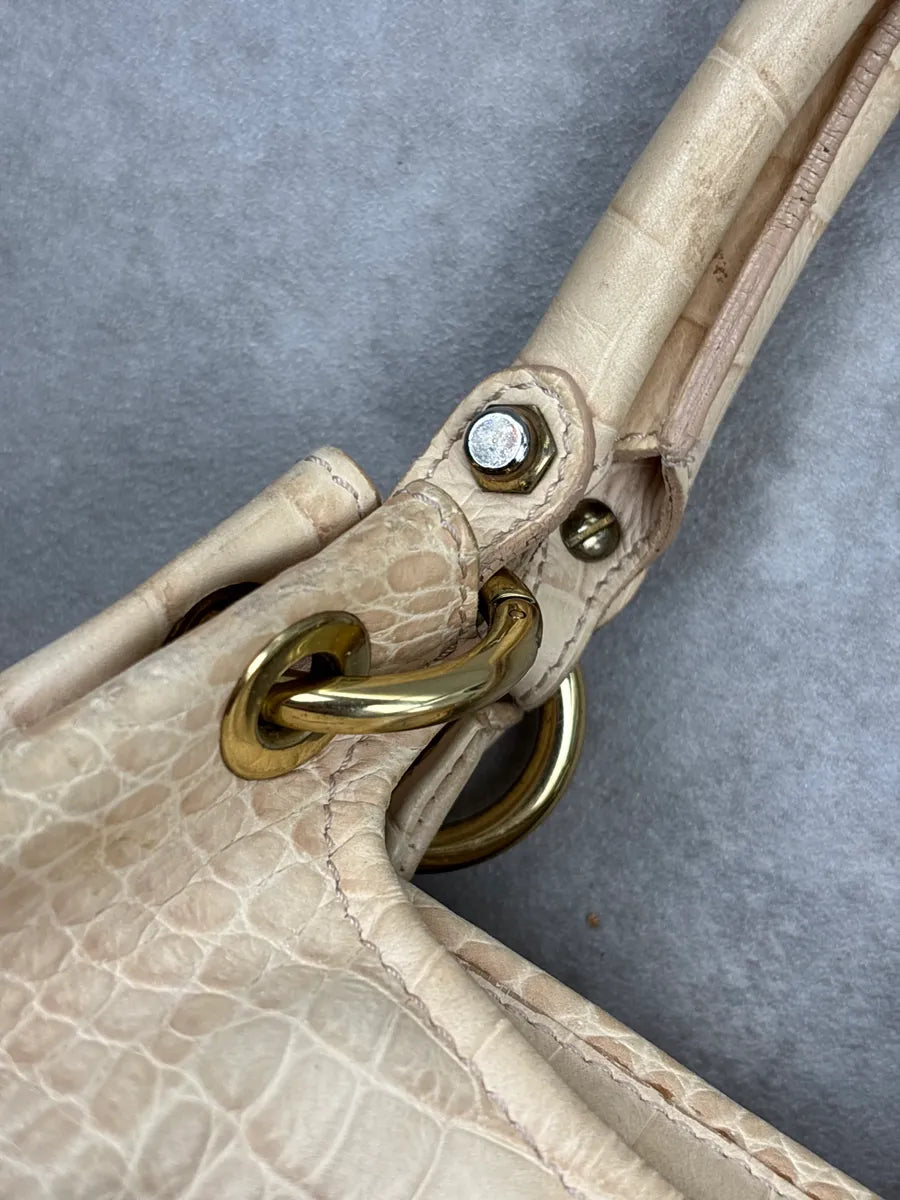 Moschino Beige Leather Croc-Embossed Handle Bag gsvrOnWA 9