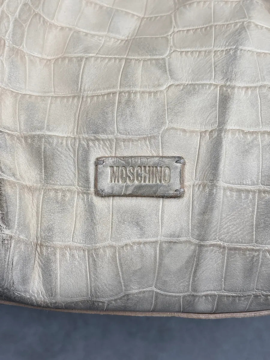 Moschino Beige Leather Croc-Embossed Handle Bag gsvrOnWA 10