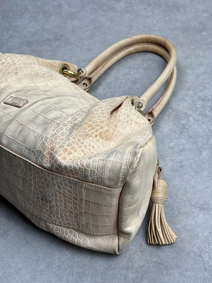 Moschino Beige Leather Croc-Embossed Handle Bag gsvrOnWA 4