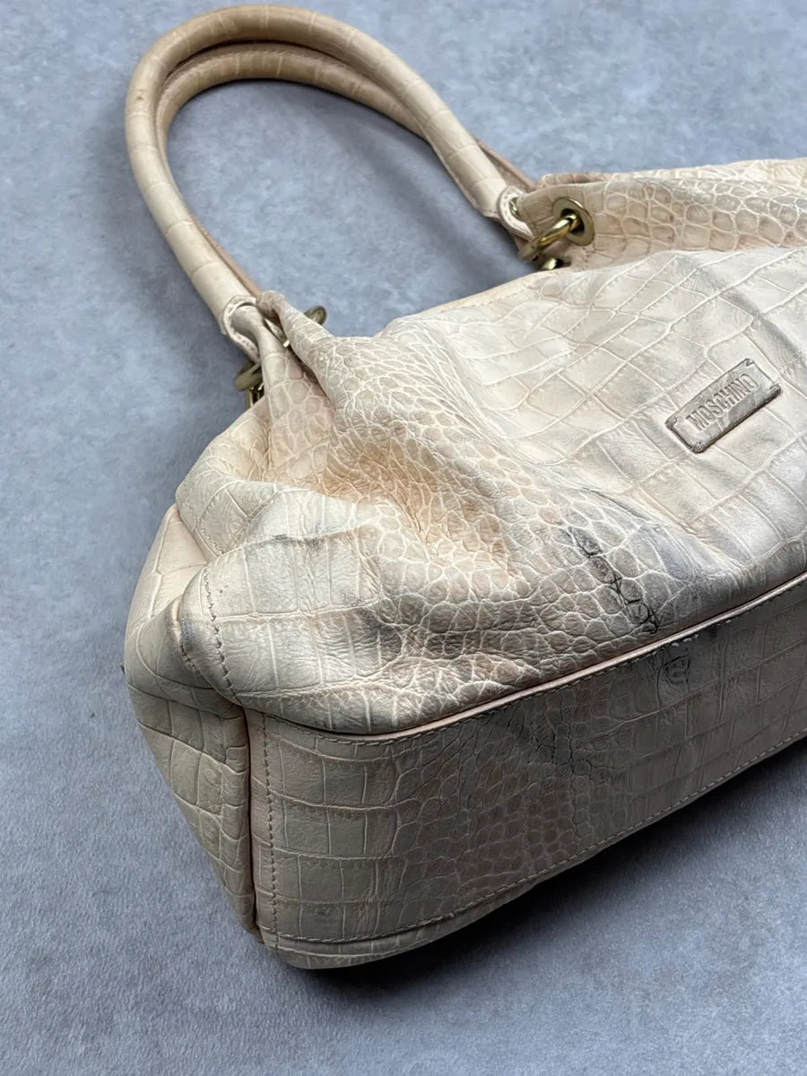 Moschino Beige Leather Croc-Embossed Handle Bag gsvrOnWA 5