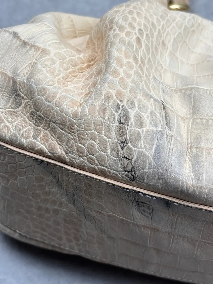 Moschino Beige Leather Croc-Embossed Handle Bag gsvrOnWA 16