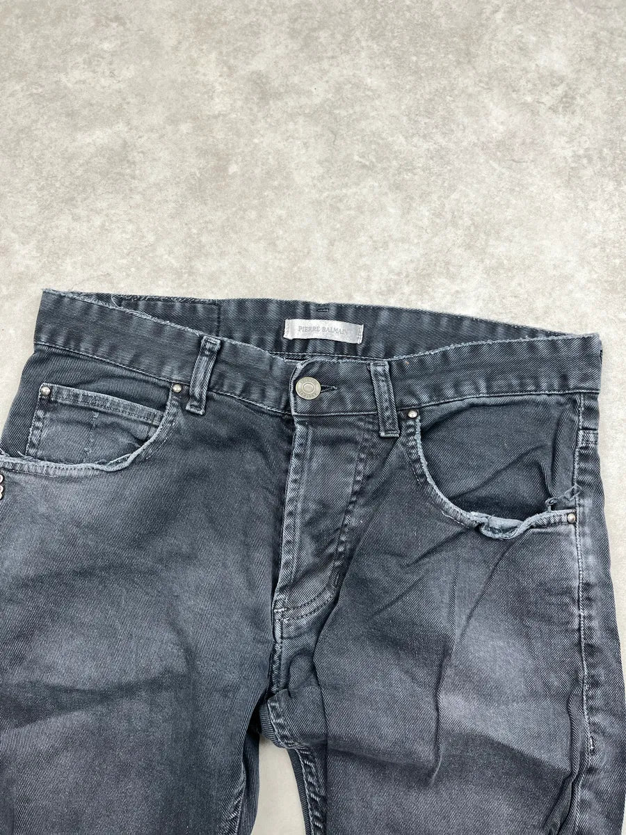 SS2012 Pierre Balmain Grey Denim Distressed Zip-Pocket Jeans gtxJKaVh 7