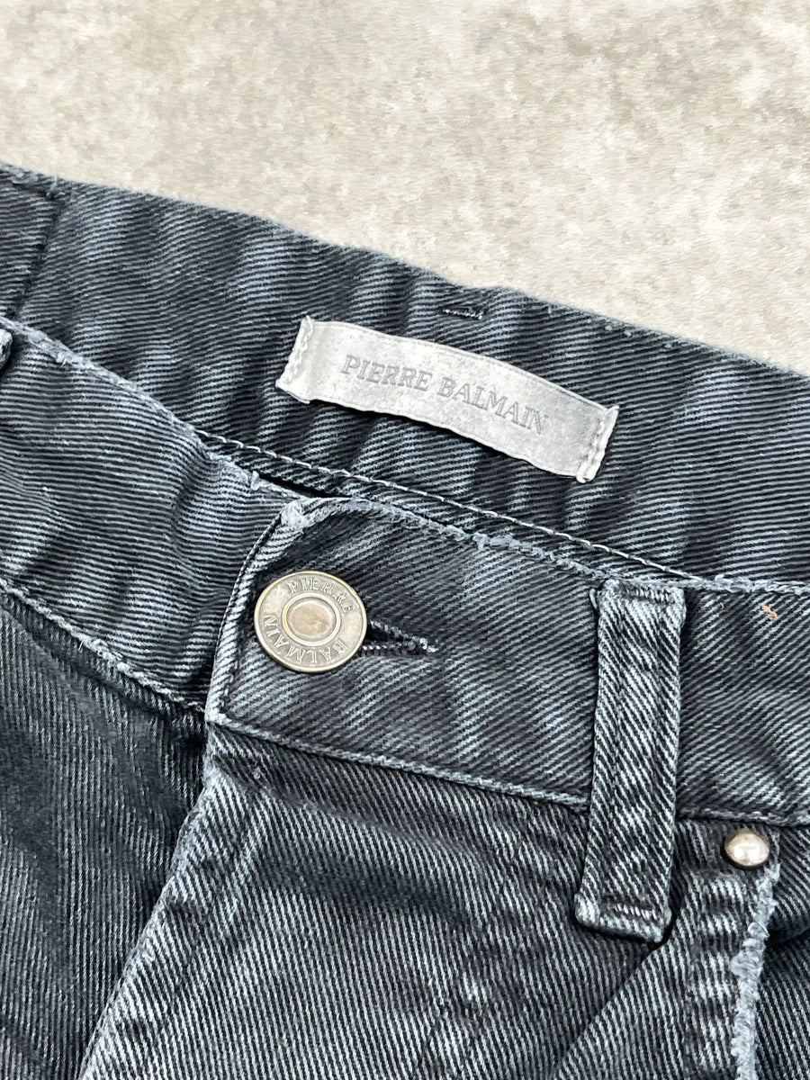 SS2012 Pierre Balmain Grey Denim Distressed Zip-Pocket Jeans gtxJKaVh 10