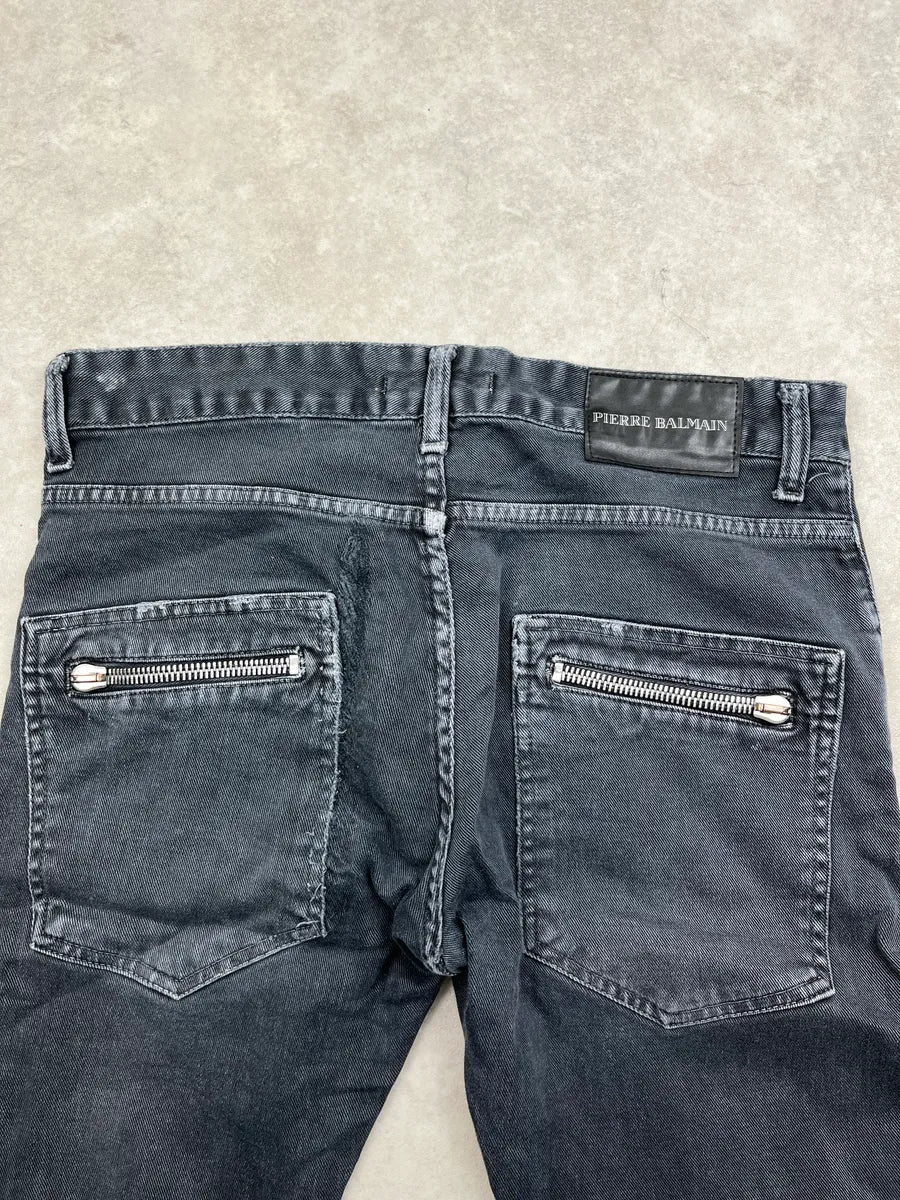 SS2012 Pierre Balmain Grey Denim Distressed Zip-Pocket Jeans gtxJKaVh 8