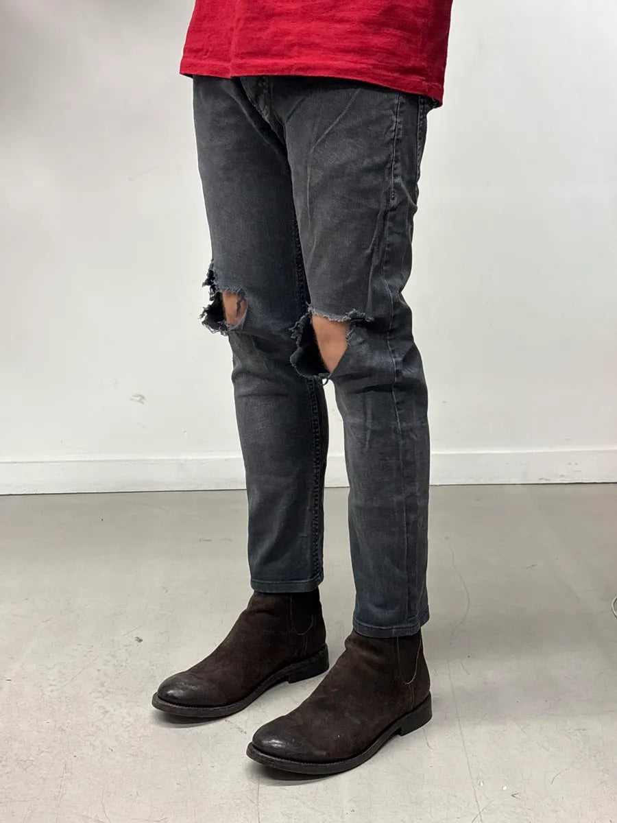 SS2012 Pierre Balmain Grey Denim Distressed Zip-Pocket Jeans gtxJKaVh 2