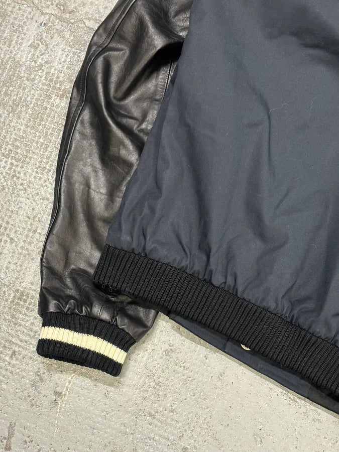 FW2010 Gucci Leather Black & Navy Varsity Bomber Jacket by Frida Giannini OpHsAiB 8