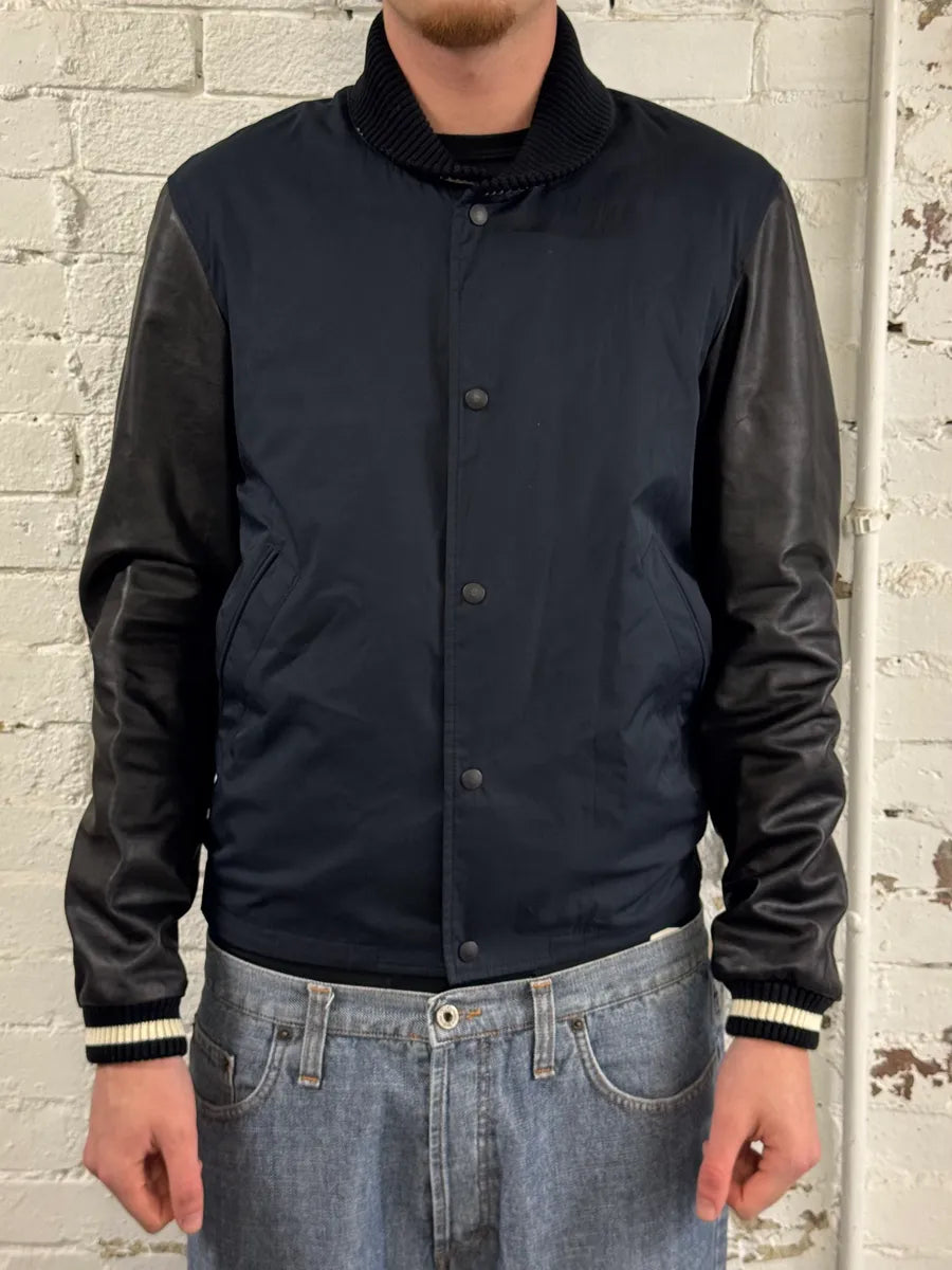 FW2010 Gucci Leather Black & Navy Varsity Bomber Jacket by Frida Giannini OpHsAiB 2