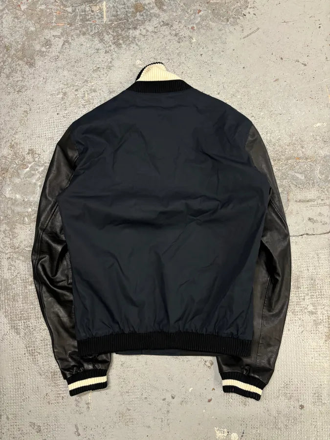 FW2010 Gucci Leather Black & Navy Varsity Bomber Jacket by Frida Giannini OpHsAiB 1