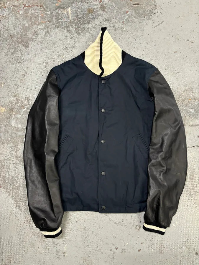 FW2010 Gucci Leather Black & Navy Varsity Bomber Jacket by Frida Giannini OpHsAiB 4