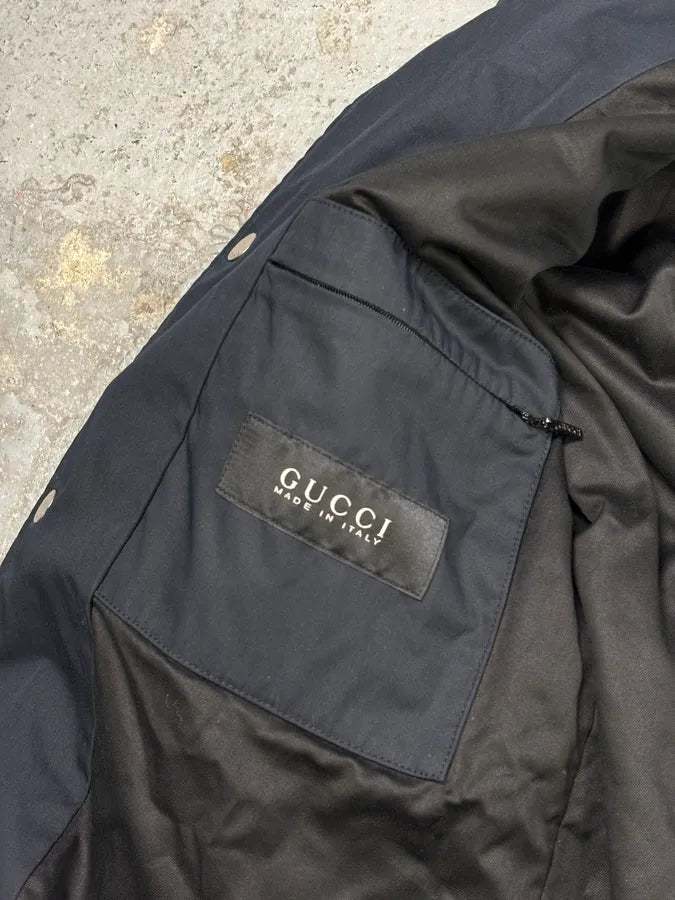 FW2010 Gucci Leather Black & Navy Varsity Bomber Jacket by Frida Giannini OpHsAiB 9