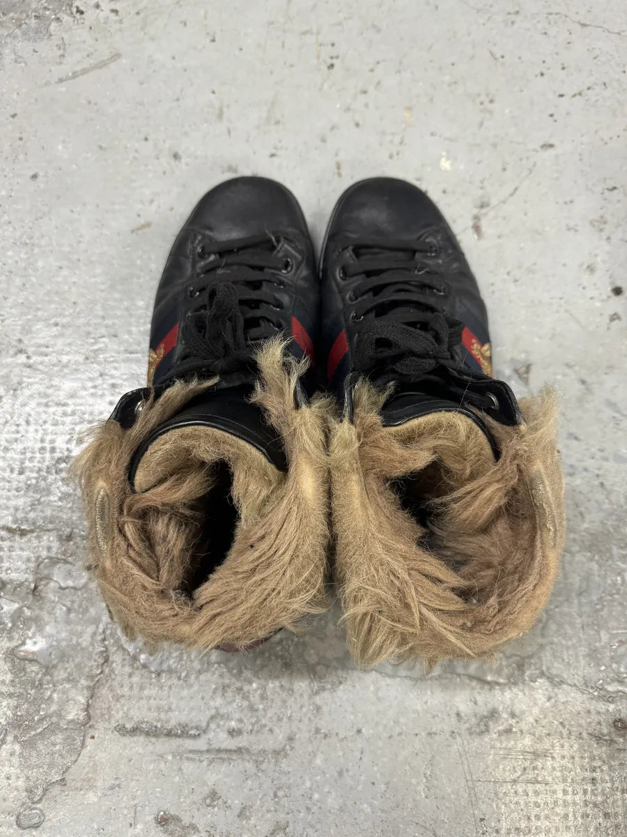 Gucci Ace Black High Fur Leather Sneakers eEjSuiL 6